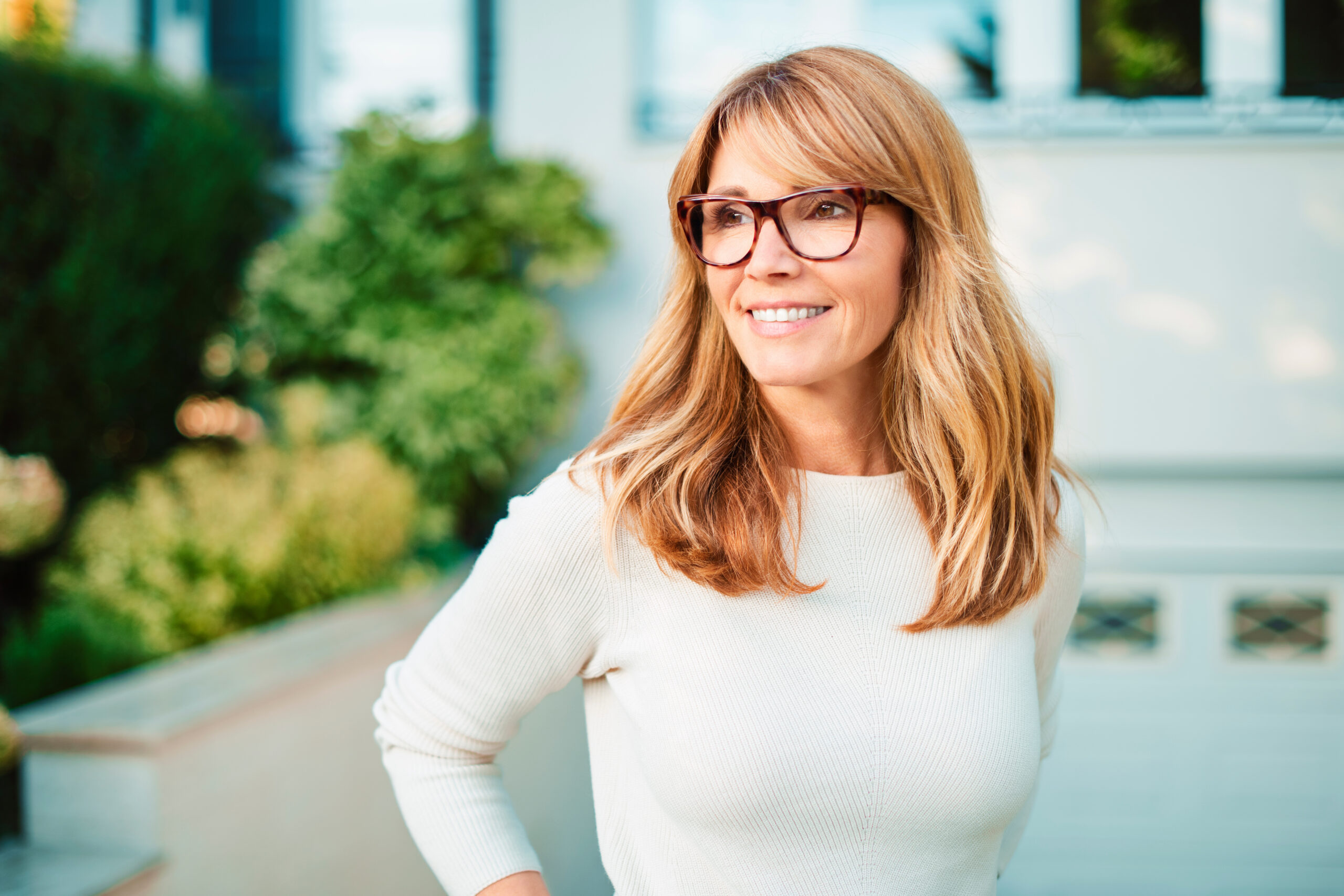Attractive middle aged woman outdoor portrait Woman smiling